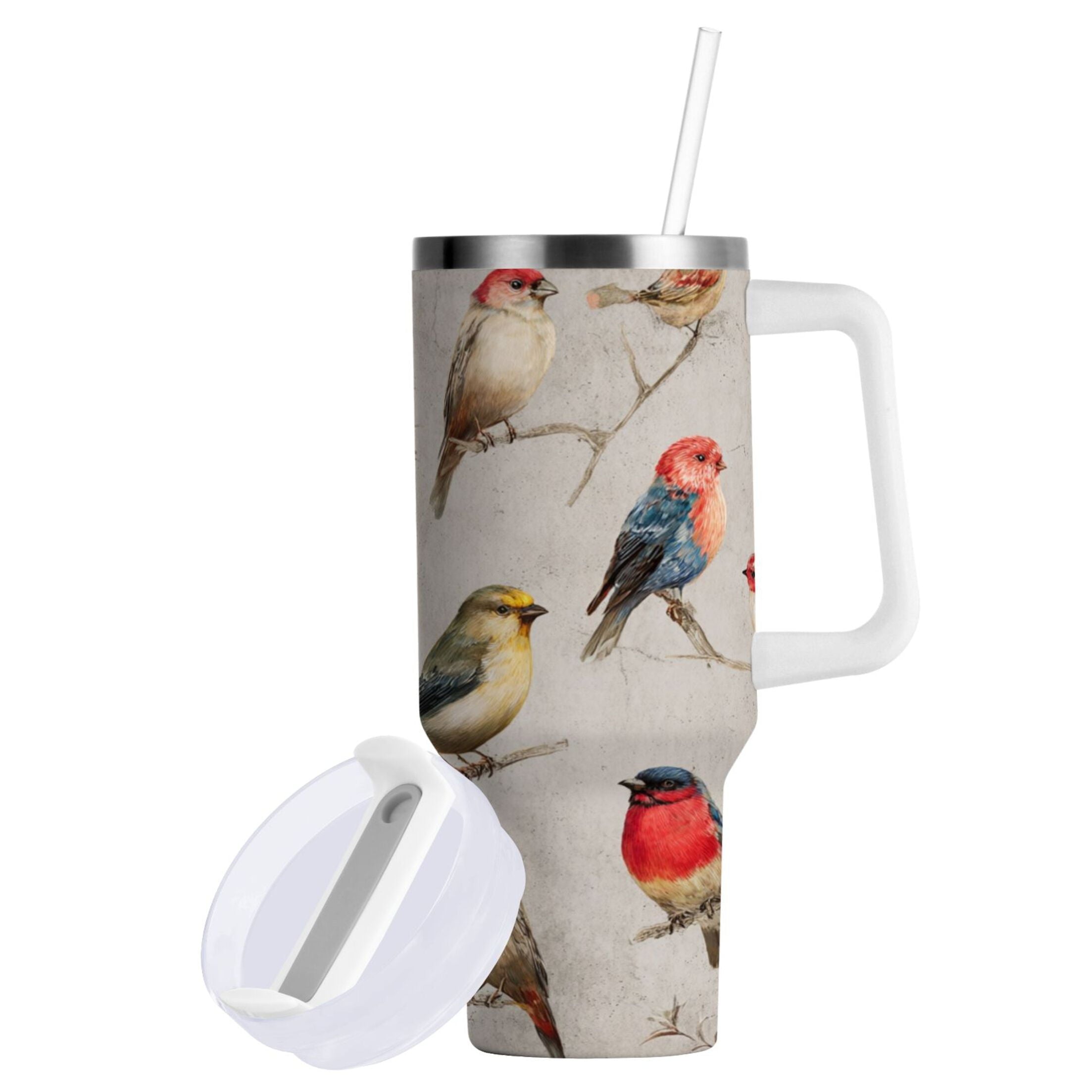 40 oz Insulated Stainless Steel Tumbler Double Wall Stainless Steel Tumbler with 2-Way Drinking Birds Pattern C612K