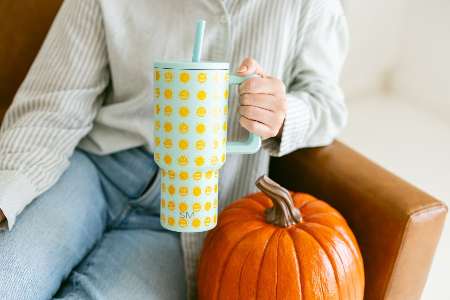 Simple Modern 30 fl oz Insulated Stainless Steel Trek Tumbler with Straw Lid | Seaglass Sage and Cream Checkmate C690P