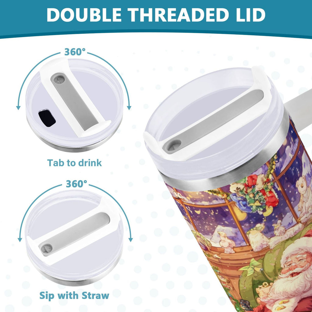 40 oz Insulated Stainless Steel Tumbler Double Wall Stainless Steel Tumbler with 2-Way Drinking Festive Christmas Scene C575W