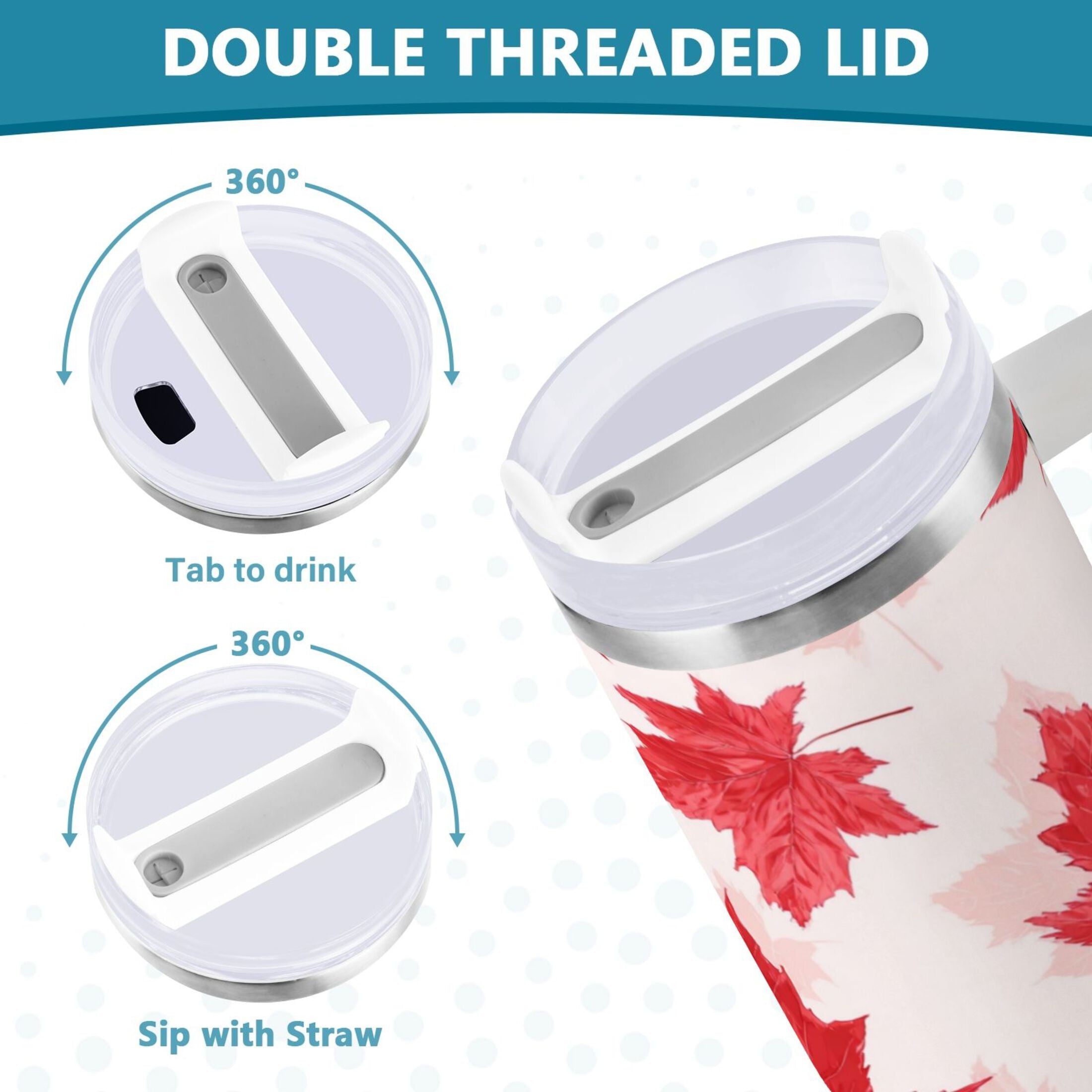 40 oz Insulated Stainless Steel Tumbler Double Wall Stainless Steel Tumbler with 2-Way Drinking Red Maple Leaves Pattern C601U