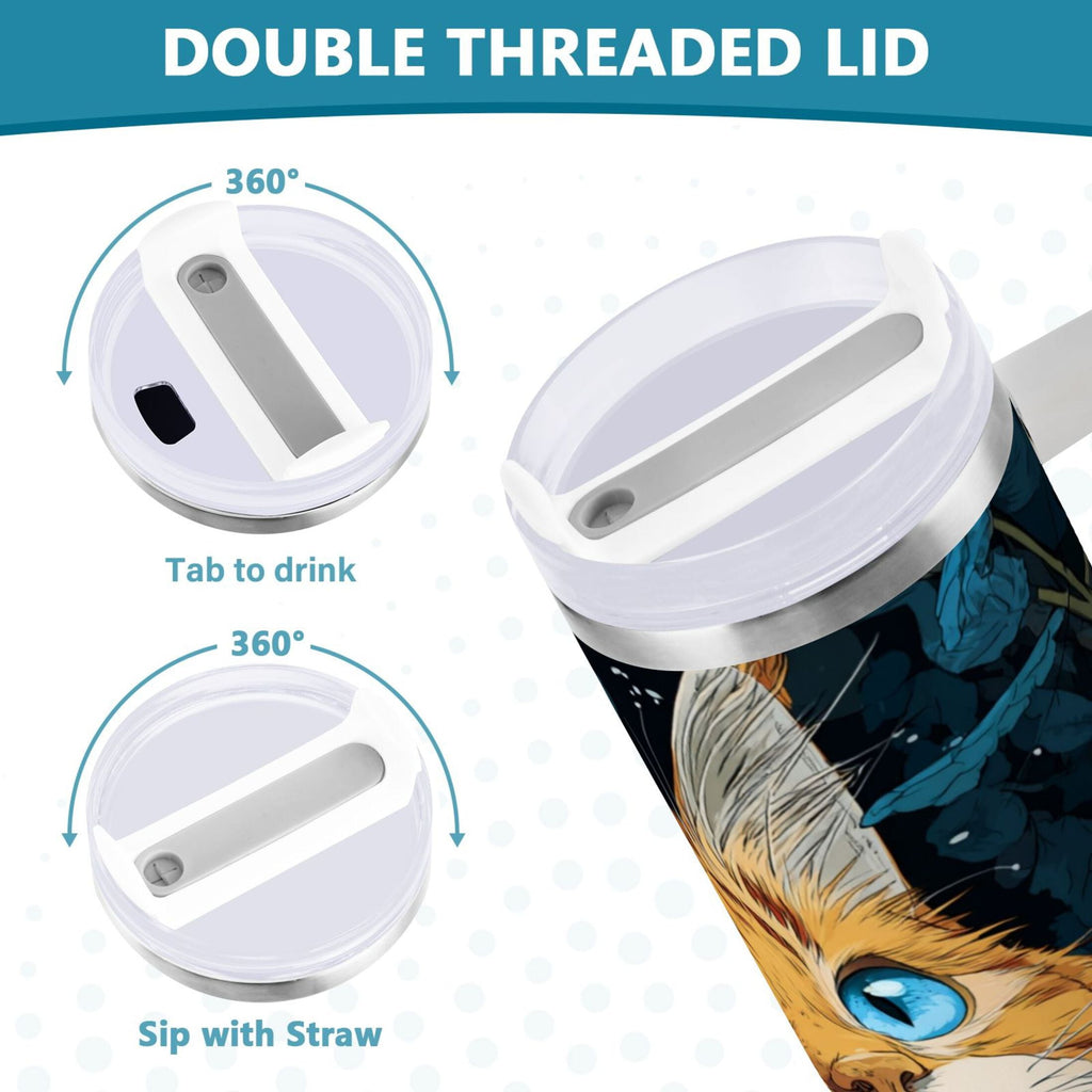 30 oz Insulated Stainless Steel Tumbler Double Wall Stainless Steel Tumbler with 2-Way Drinking Orange Cat with Blue Eyes C585S