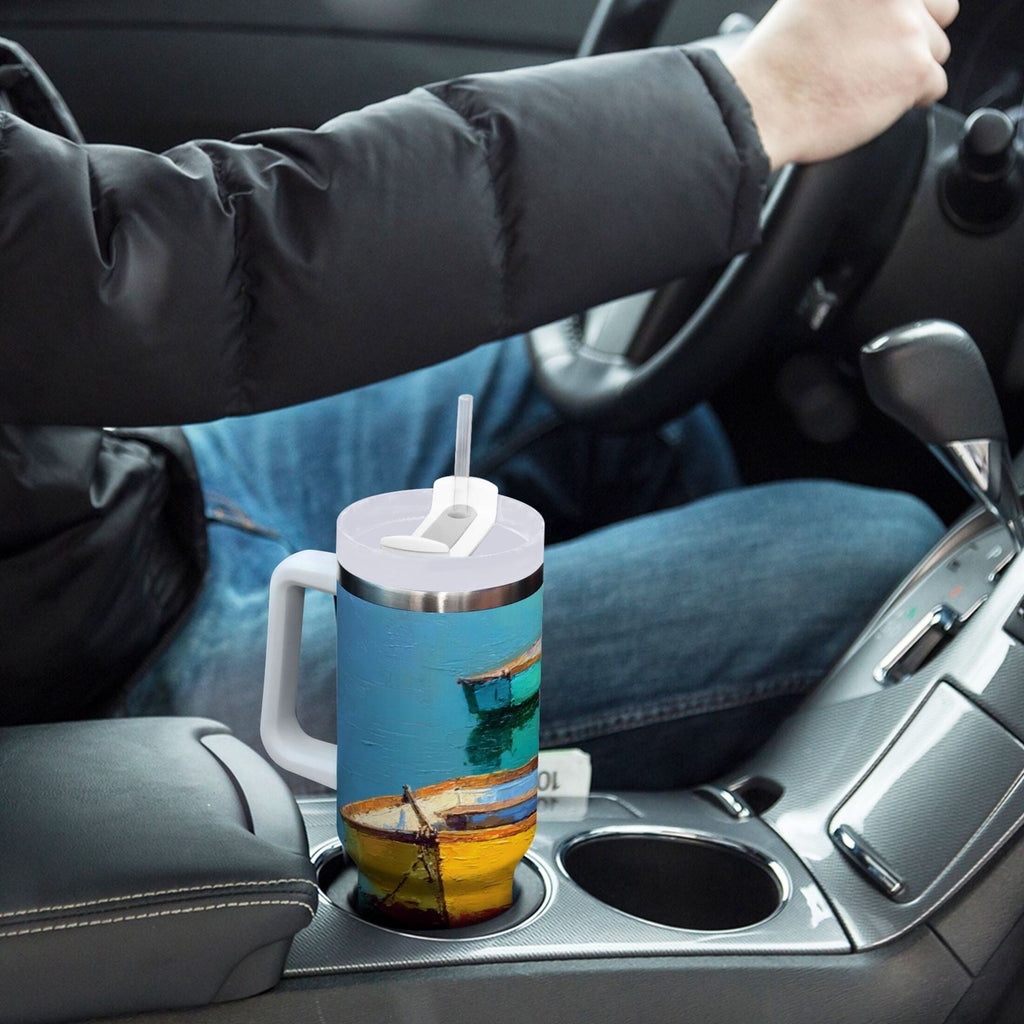 30 oz Insulated Stainless Steel Tumbler Double Wall Stainless Steel Tumbler with 2-Way Drinking Colorful Row Boats C555B