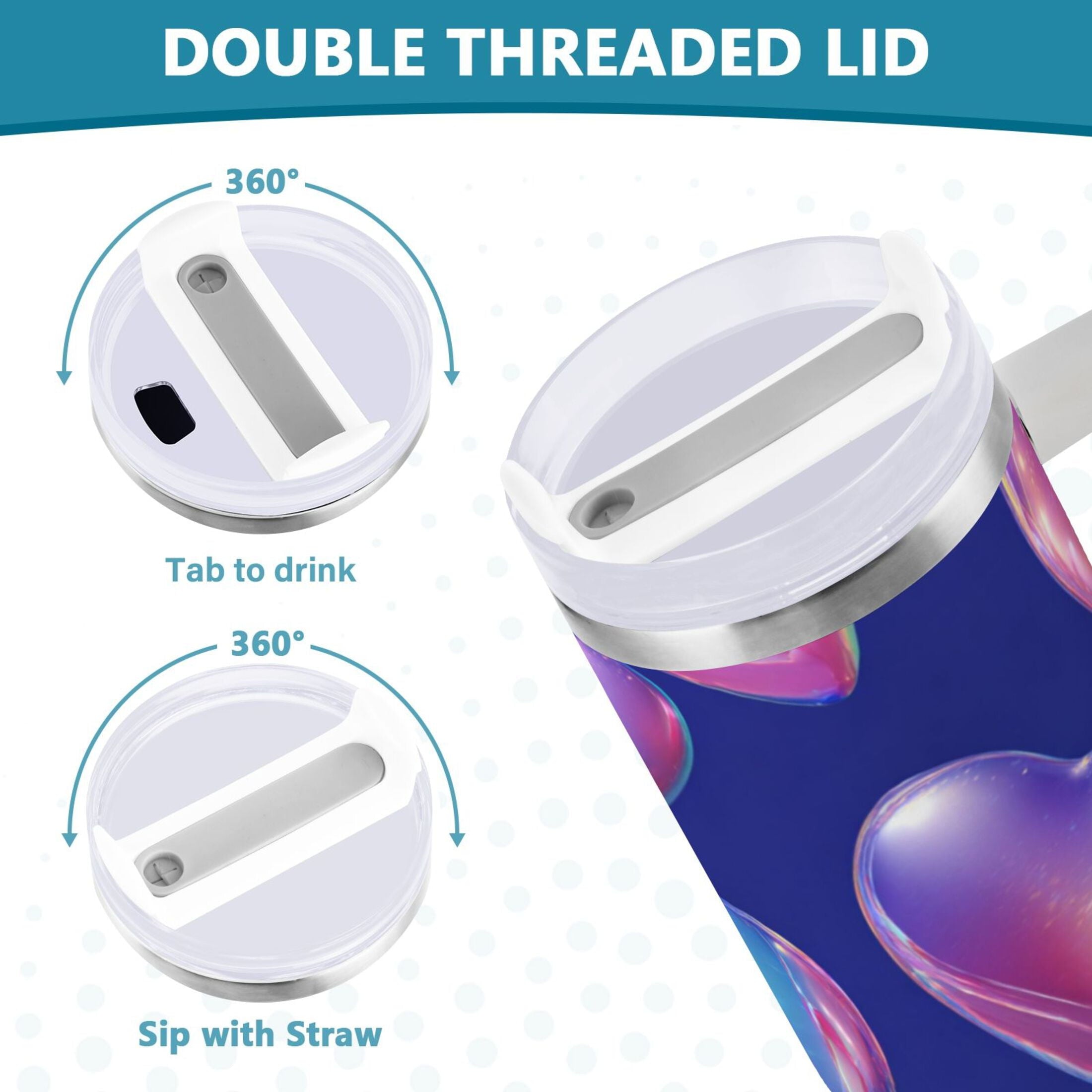 30 oz Insulated Stainless Steel Tumbler Double Wall Stainless Steel Tumbler with 2-Way Drinking Pink-purple Hearts C508B