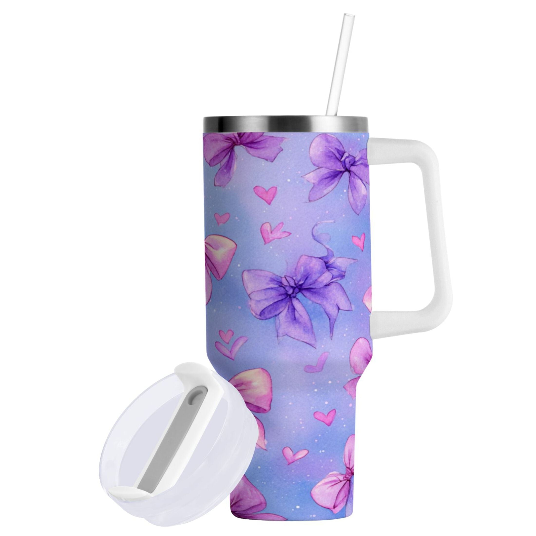 30 oz Insulated Stainless Steel Tumbler Double Wall Stainless Steel Tumbler with 2-Way Drinking Watercolor Bows Pattern C627X