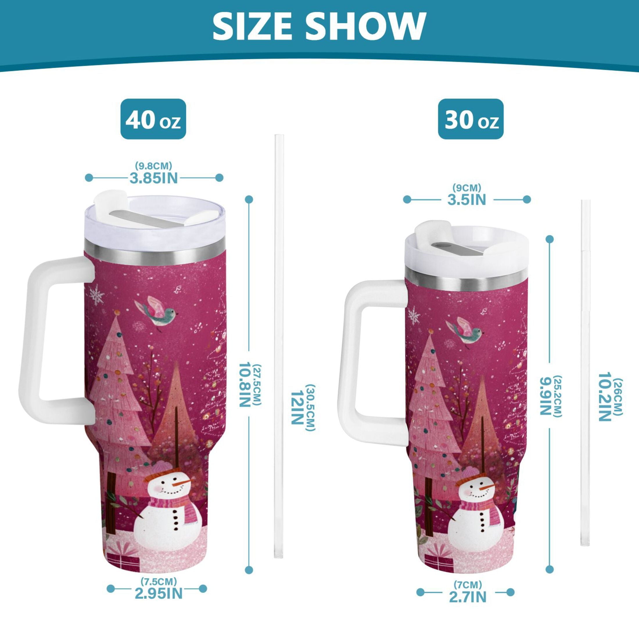 40 oz Insulated Stainless Steel Tumbler Double Wall Stainless Steel Tumbler with 2-Way Drinking Pink Christmas Forest C512S