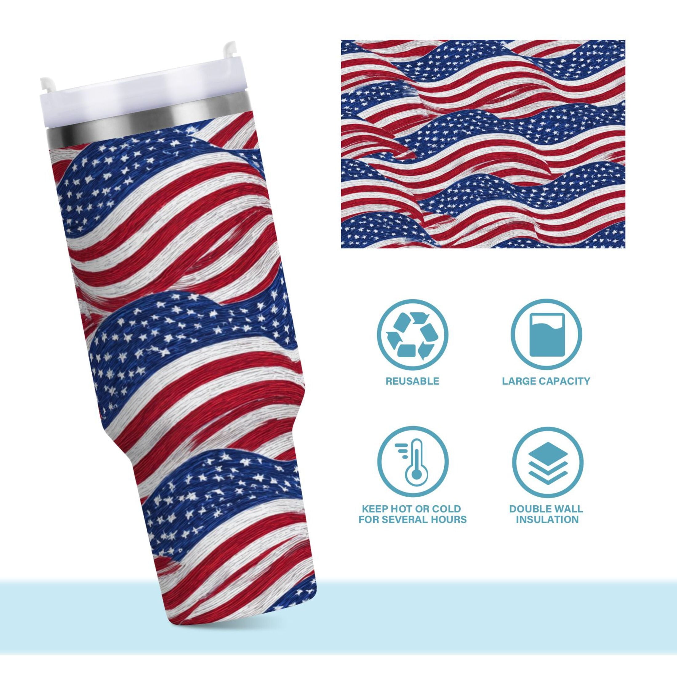 30 oz Insulated Stainless Steel Tumbler Double Wall Stainless Steel Tumbler with 2-Way Drinking Flags Wave Pattern C536M