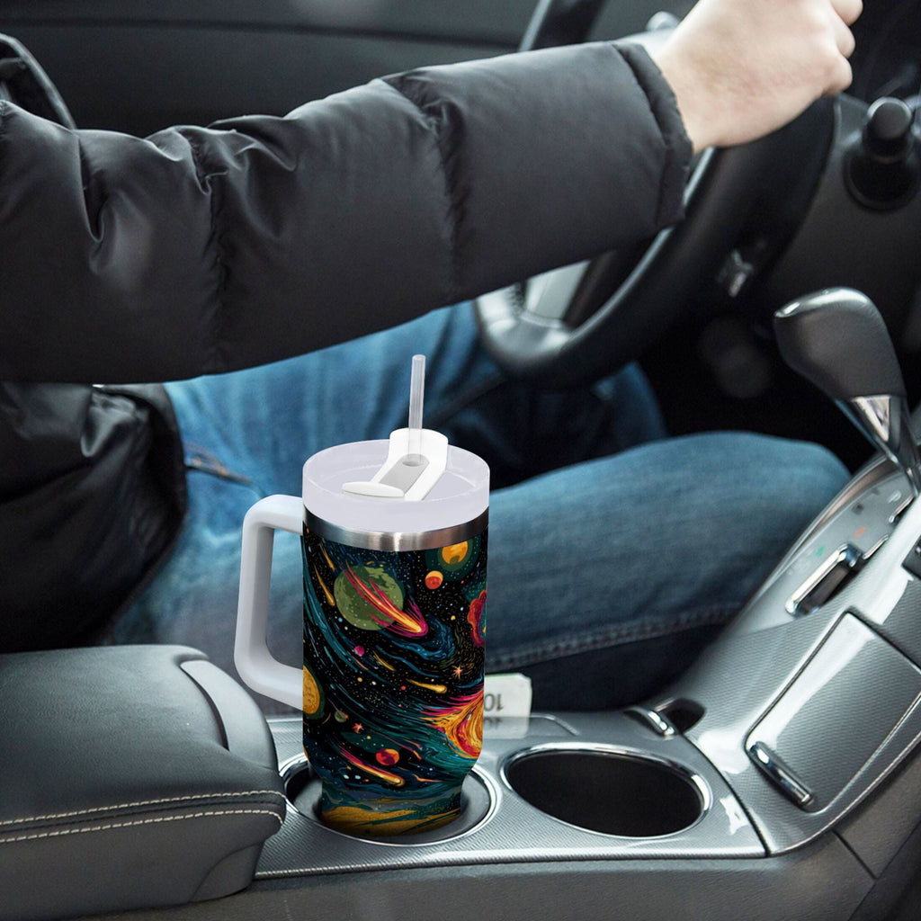 40 oz Insulated Stainless Steel Tumbler Double Wall Stainless Steel Tumbler with 2-Way Drinking Swirling Galaxy C496T