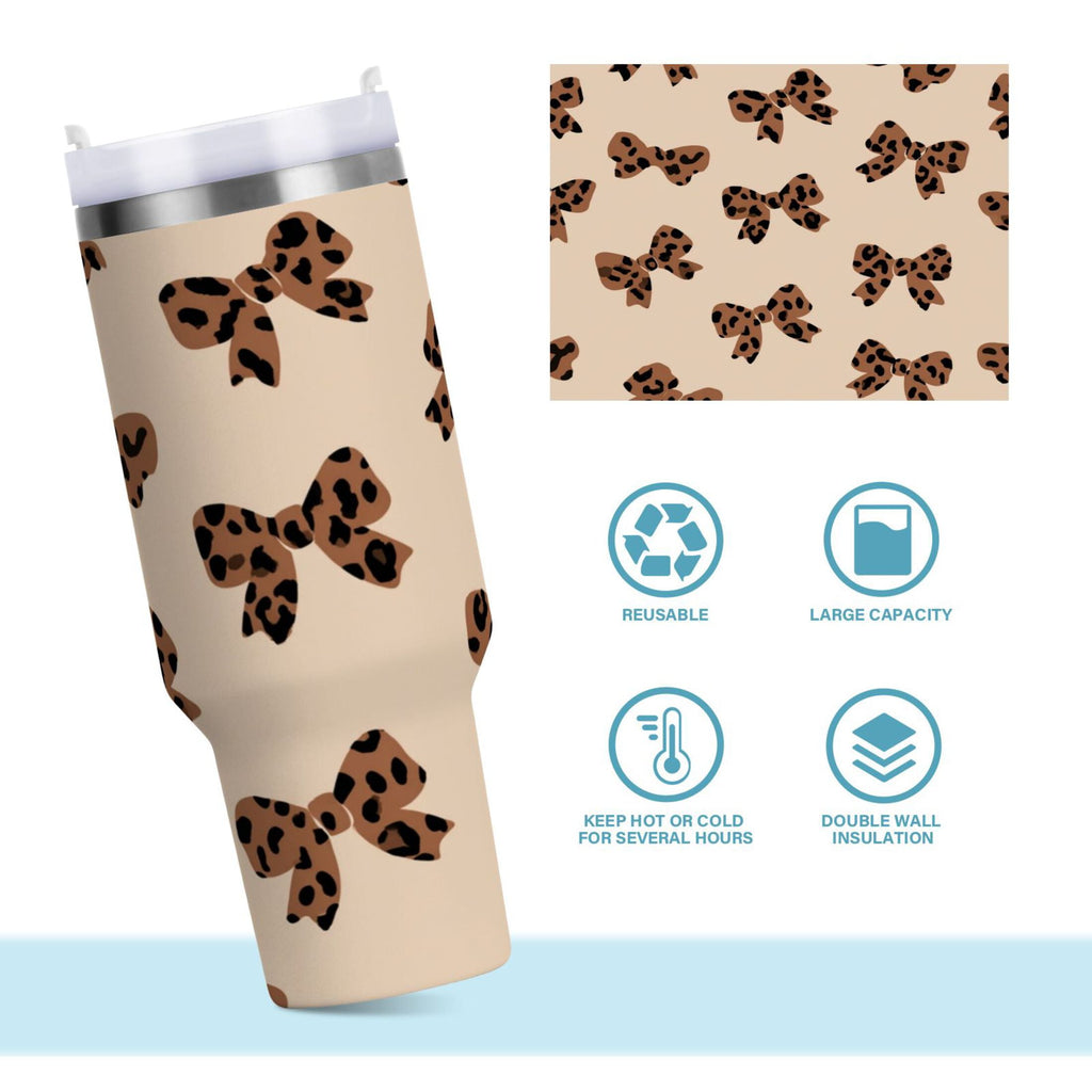 30 oz Insulated Stainless Steel Tumbler Double Wall Stainless Steel Tumbler with 2-Way Drinking Cute Brown Bow C528L