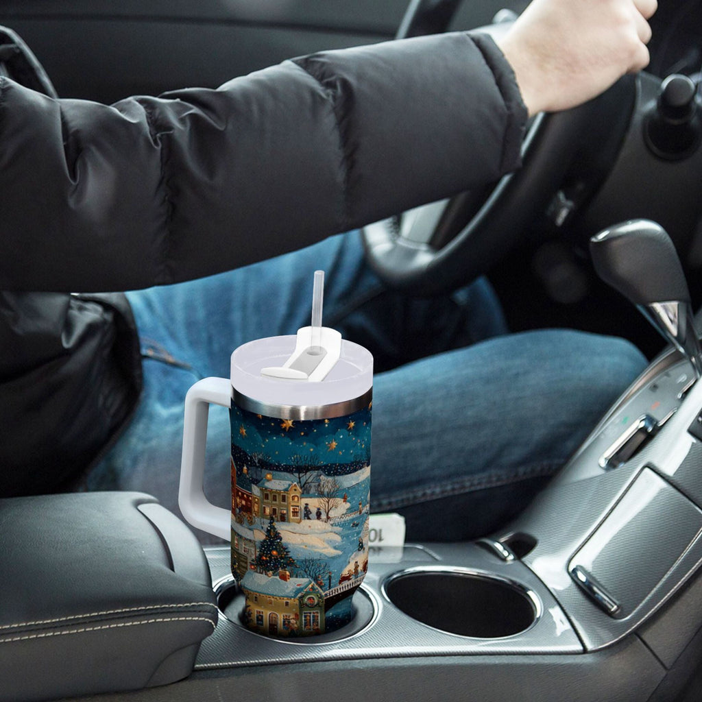 30 oz Insulated Stainless Steel Tumbler Double Wall Stainless Steel Tumbler with 2-Way Drinking Whimsical Christmas Scene C545C