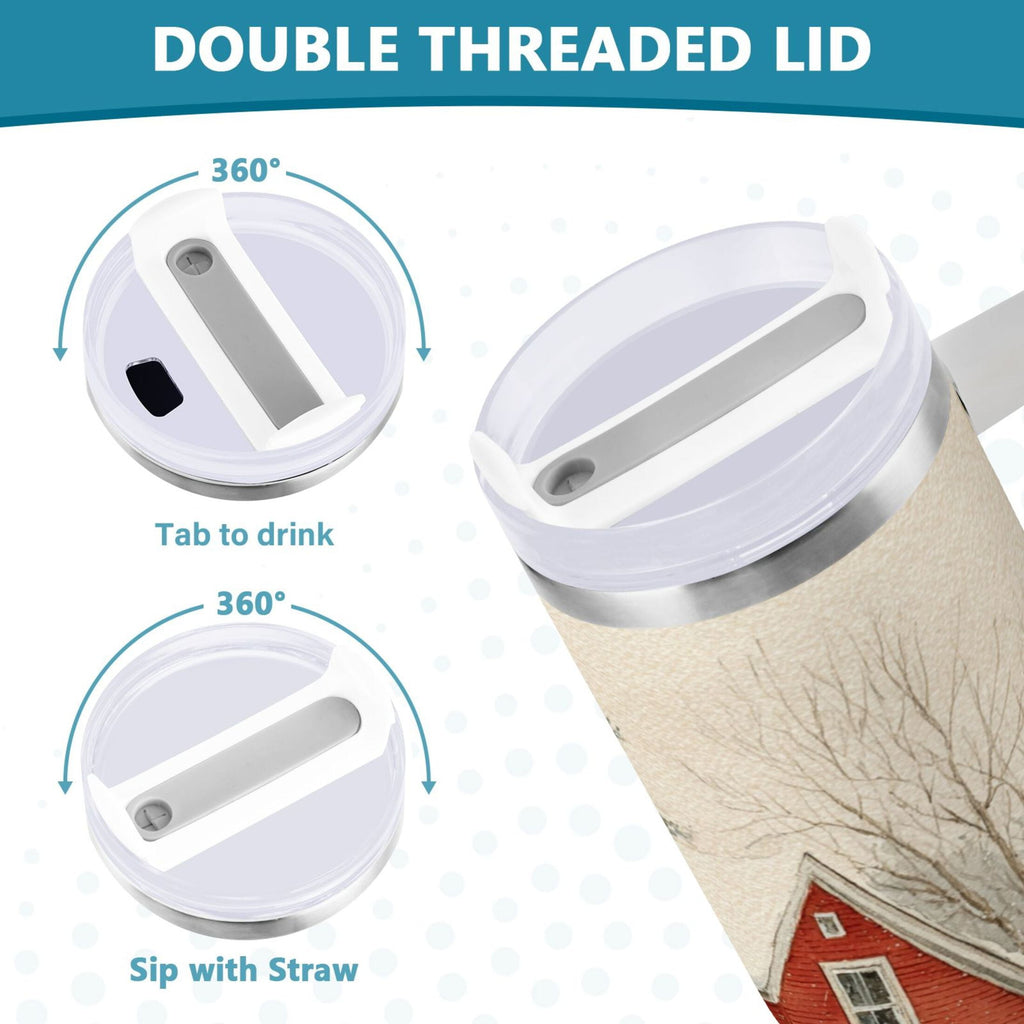 40 oz Insulated Stainless Steel Tumbler Double Wall Stainless Steel Tumbler with 2-Way Drinking House with Snow-covered Roof C674D