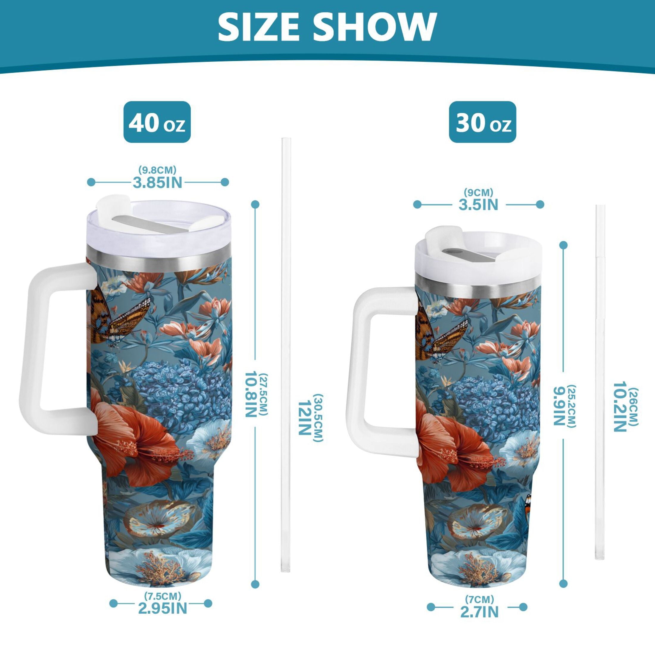30 oz Insulated Stainless Steel Tumbler Double Wall Stainless Steel Tumbler with 2-Way Drinking Birds and Flowers C552Y
