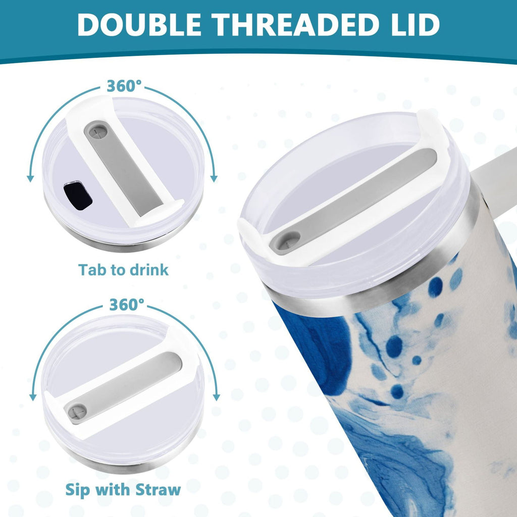40 oz Insulated Stainless Steel Tumbler Double Wall Stainless Steel Tumbler with 2-Way Drinking Indigo Blue Tie-dye Pattern C632H