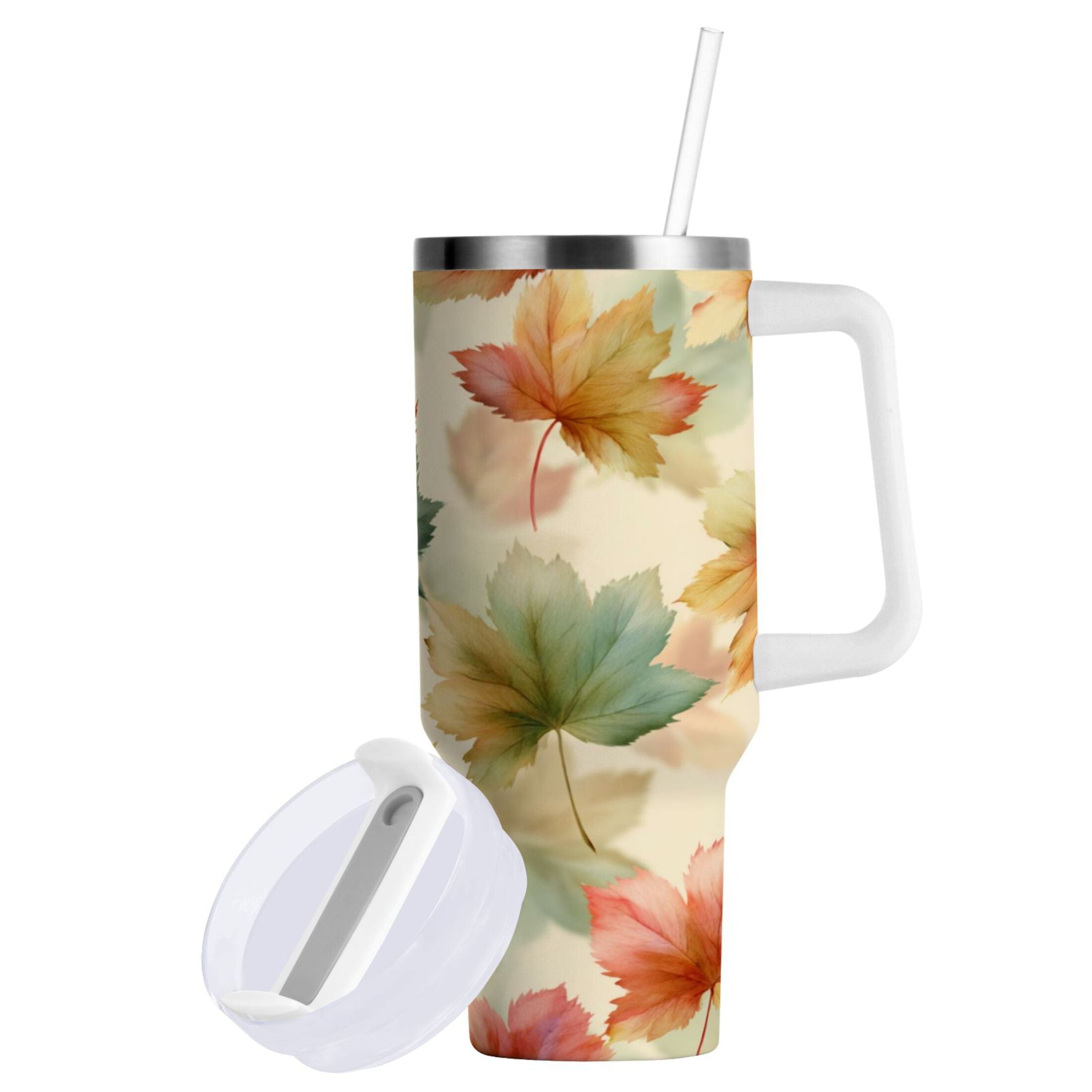 40 oz Insulated Stainless Steel Tumbler Double Wall Stainless Steel Tumbler with 2-Way Drinking Watercolor Maple Leaves Pattern C513U