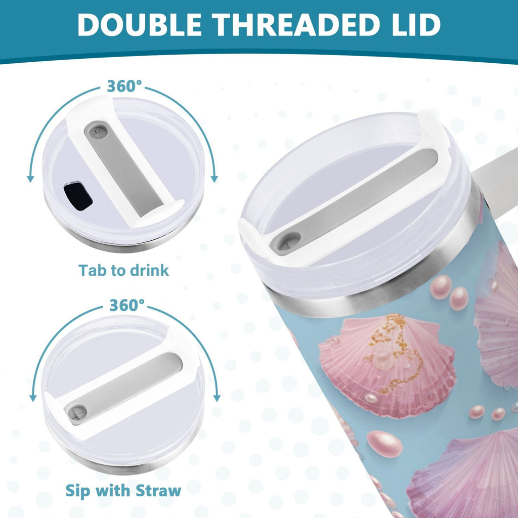 40 oz Insulated Stainless Steel Tumbler Double Wall Stainless Steel Tumbler with 2-Way Drinking Seashells and Pearls Pattern C569V