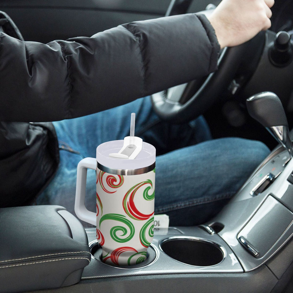 40 oz Insulated Stainless Steel Tumbler Double Wall Stainless Steel Tumbler with 2-Way Drinking Red and Green Swirls C539F