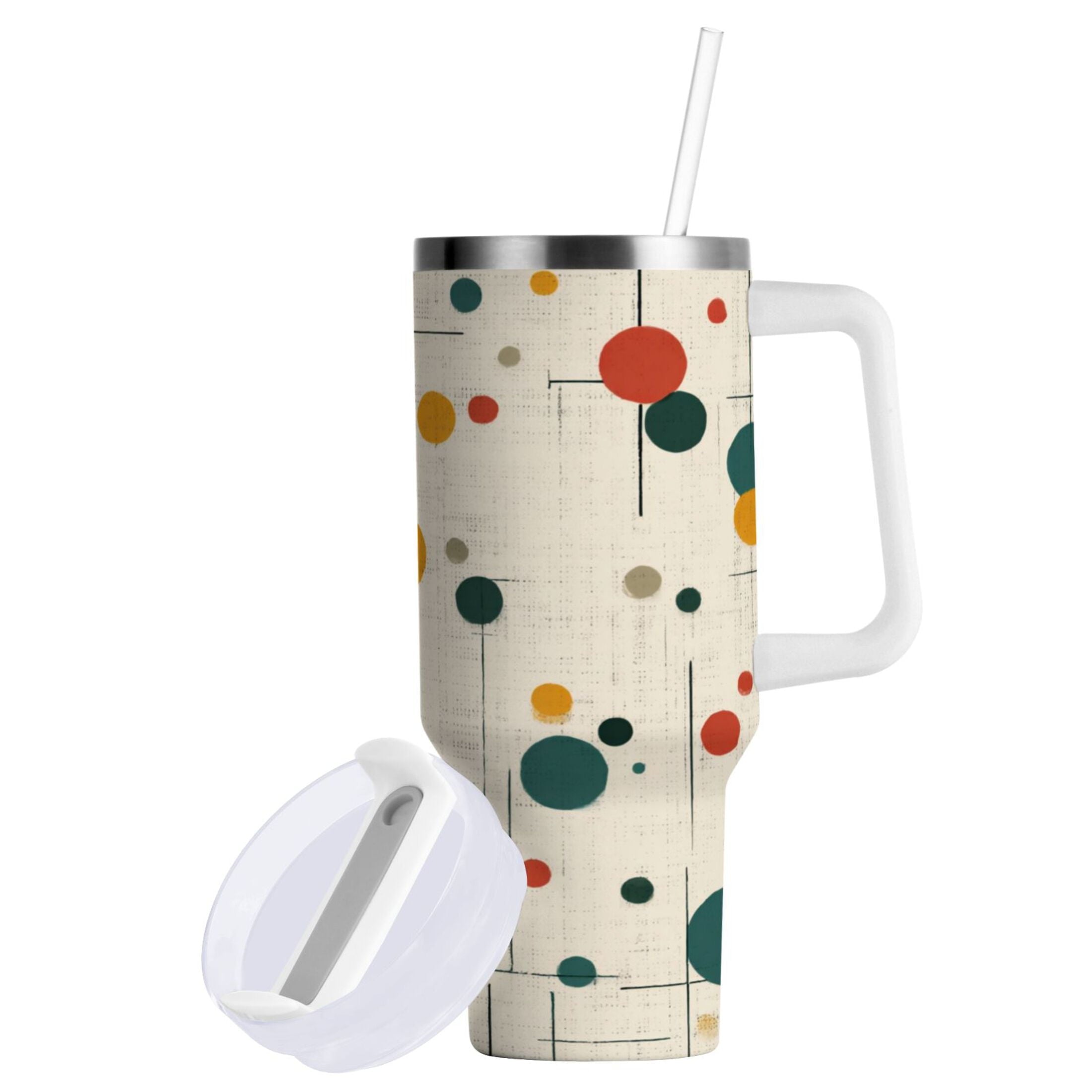 30 oz Insulated Stainless Steel Tumbler Double Wall Stainless Steel Tumbler with 2-Way Drinking Colorful Dots and Lines C646K