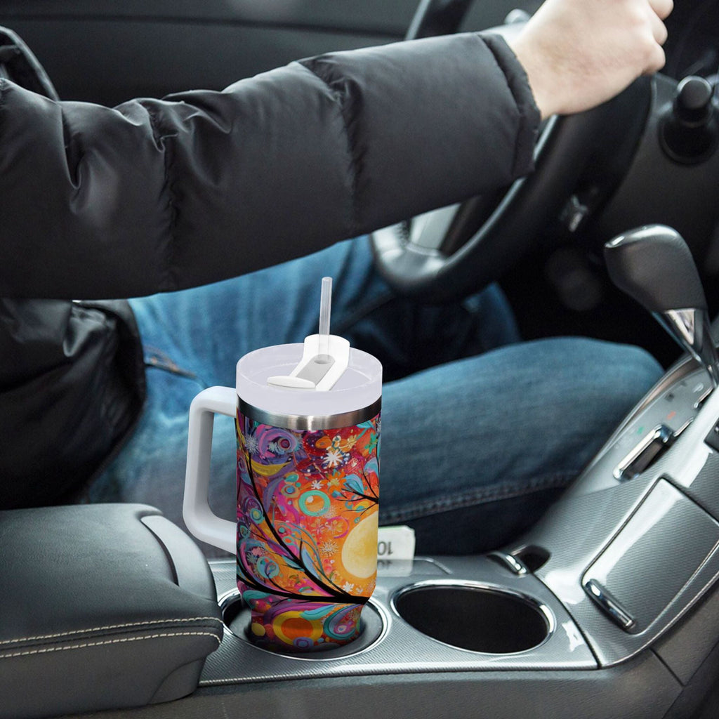 30 oz Insulated Stainless Steel Tumbler Double Wall Stainless Steel Tumbler with 2-Way Drinking Beautiful Abstract Tree Painting C654U