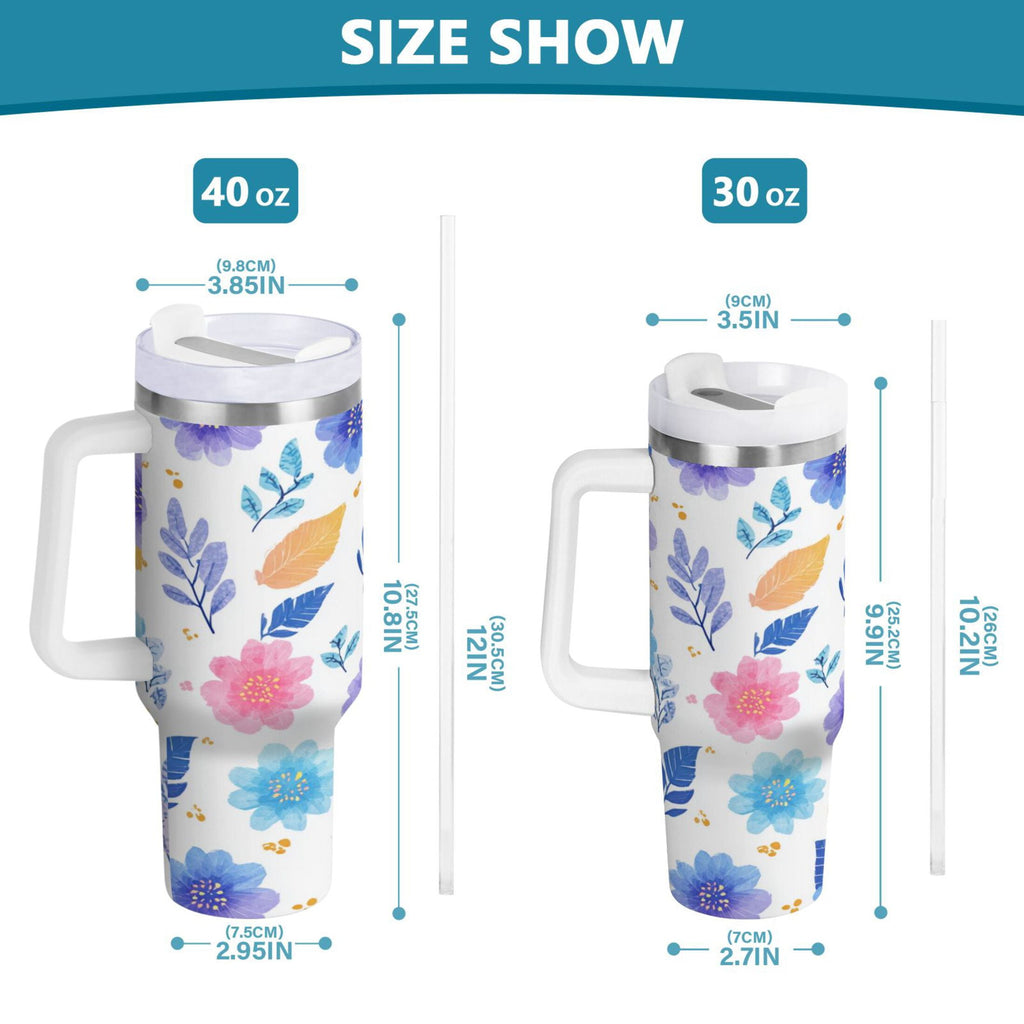 30 oz Insulated Stainless Steel Tumbler Double Wall Stainless Steel Tumbler with 2-Way Drinking Blue and Purple Flowers C522M