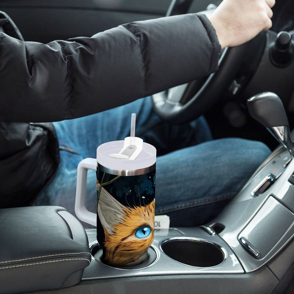30 oz Insulated Stainless Steel Tumbler Double Wall Stainless Steel Tumbler with 2-Way Drinking Orange Cat with Blue Eyes C585S