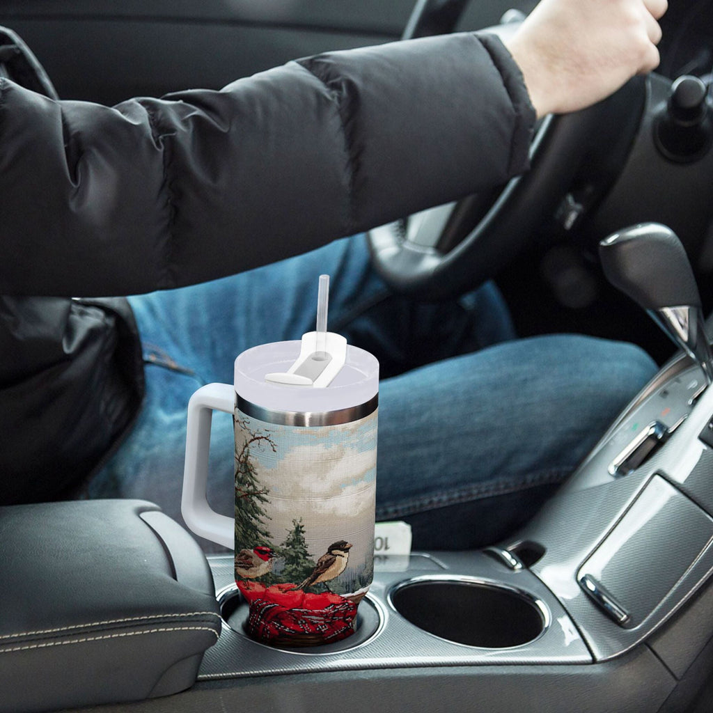 30 oz Insulated Stainless Steel Tumbler Double Wall Stainless Steel Tumbler with 2-Way Drinking Apples and Baskets C529T
