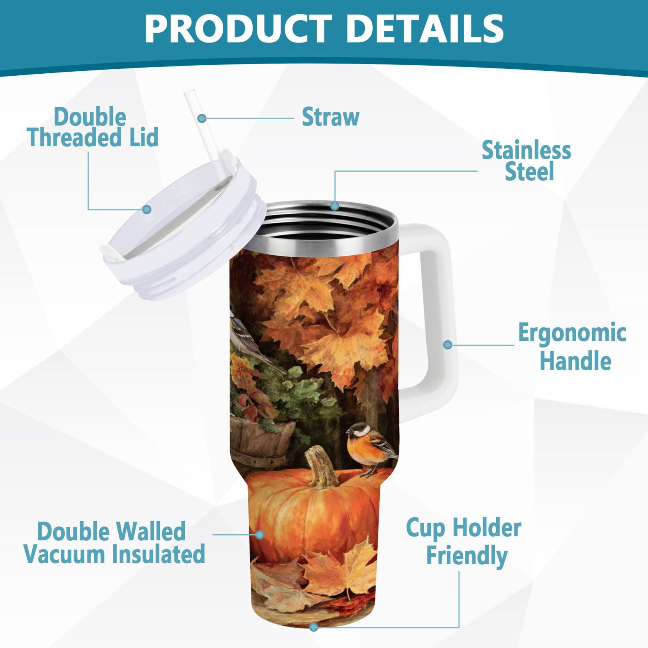 30 oz Insulated Stainless Steel Tumbler Double Wall Stainless Steel Tumbler with 2-Way Drinking Beautiful Fall Scene C610S
