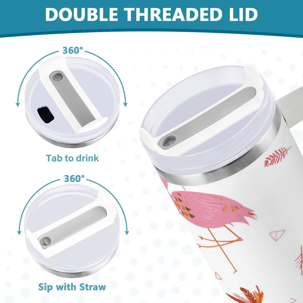 40 oz Insulated Stainless Steel Tumbler Double Wall Stainless Steel Tumbler with 2-Way Drinking Cute Pink Flamingo Pattern C515U