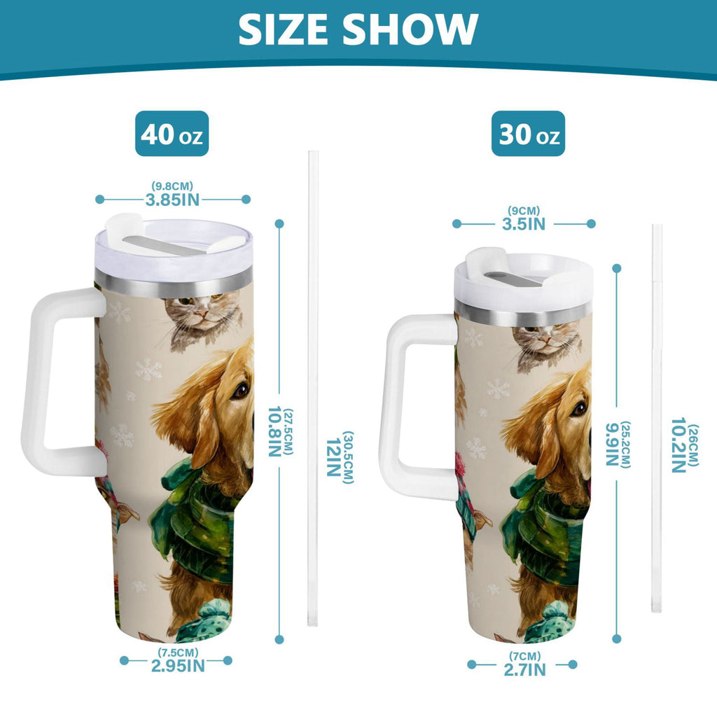 30 oz Insulated Stainless Steel Tumbler Double Wall Stainless Steel Tumbler with 2-Way Drinking Watercolor Animals Pattern C618Y