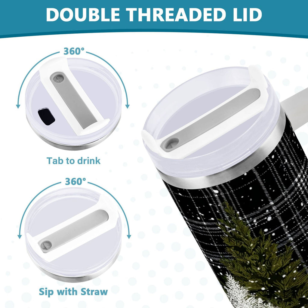 40 oz Insulated Stainless Steel Tumbler Double Wall Stainless Steel Tumbler with 2-Way Drinking Red Truck with Christmas Tree C669U