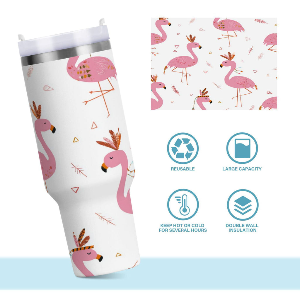40 oz Insulated Stainless Steel Tumbler Double Wall Stainless Steel Tumbler with 2-Way Drinking Cute Pink Flamingo Pattern C515U