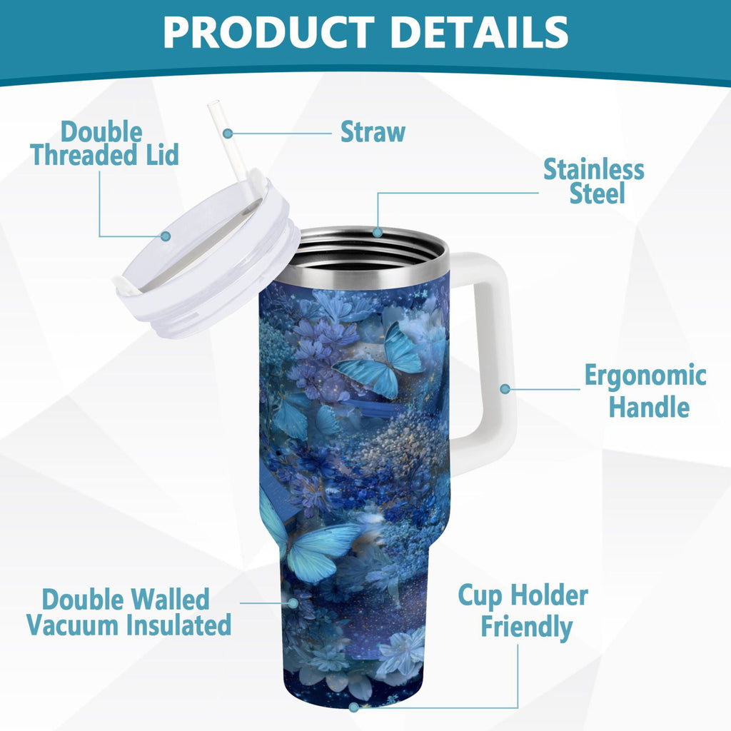 30 oz Insulated Stainless Steel Tumbler Double Wall Stainless Steel Tumbler with 2-Way Drinking Butterflies Books and Flowers C524R