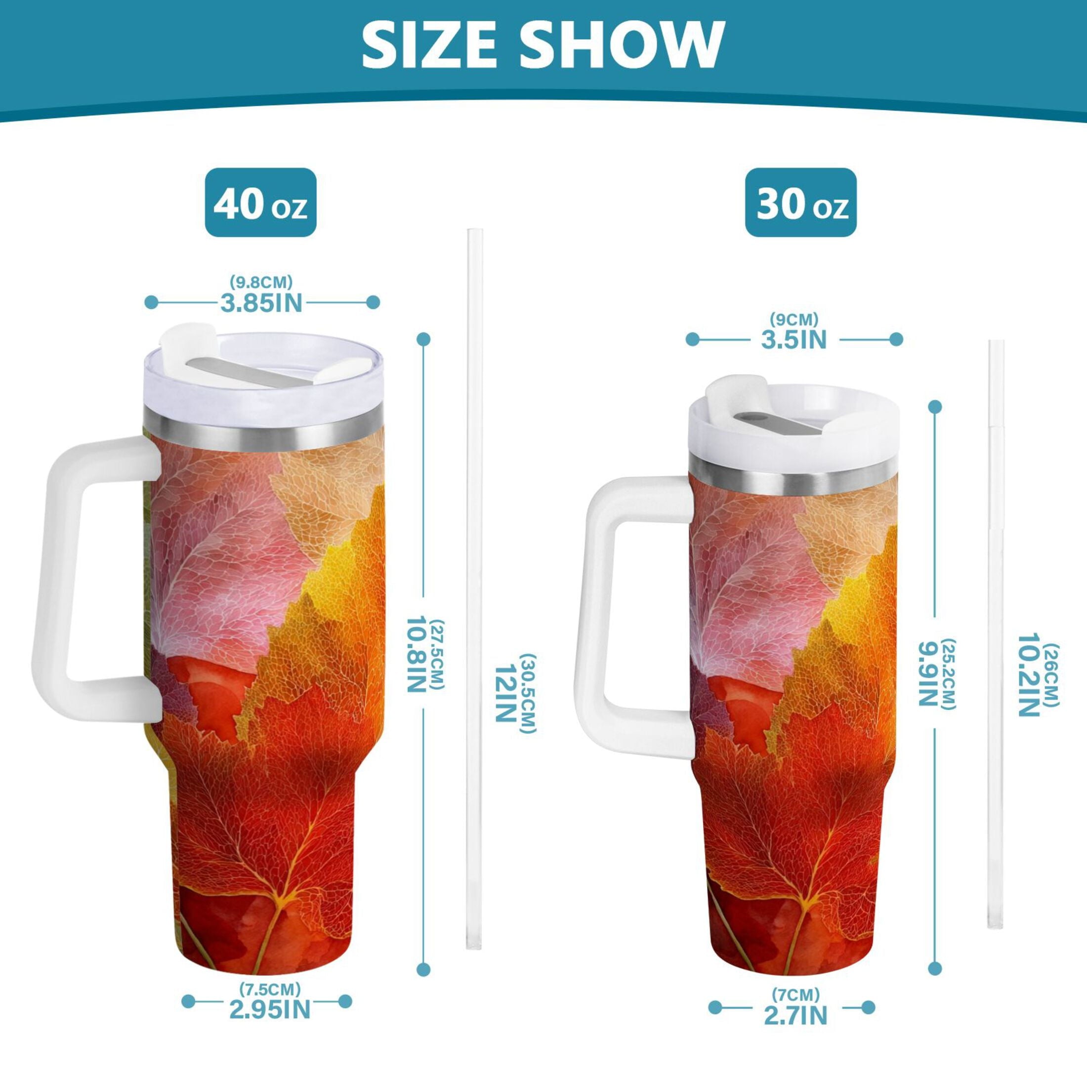 30 oz Insulated Stainless Steel Tumbler Double Wall Stainless Steel Tumbler with 2-Way Drinking Various Shades Autumn Leaves C590N