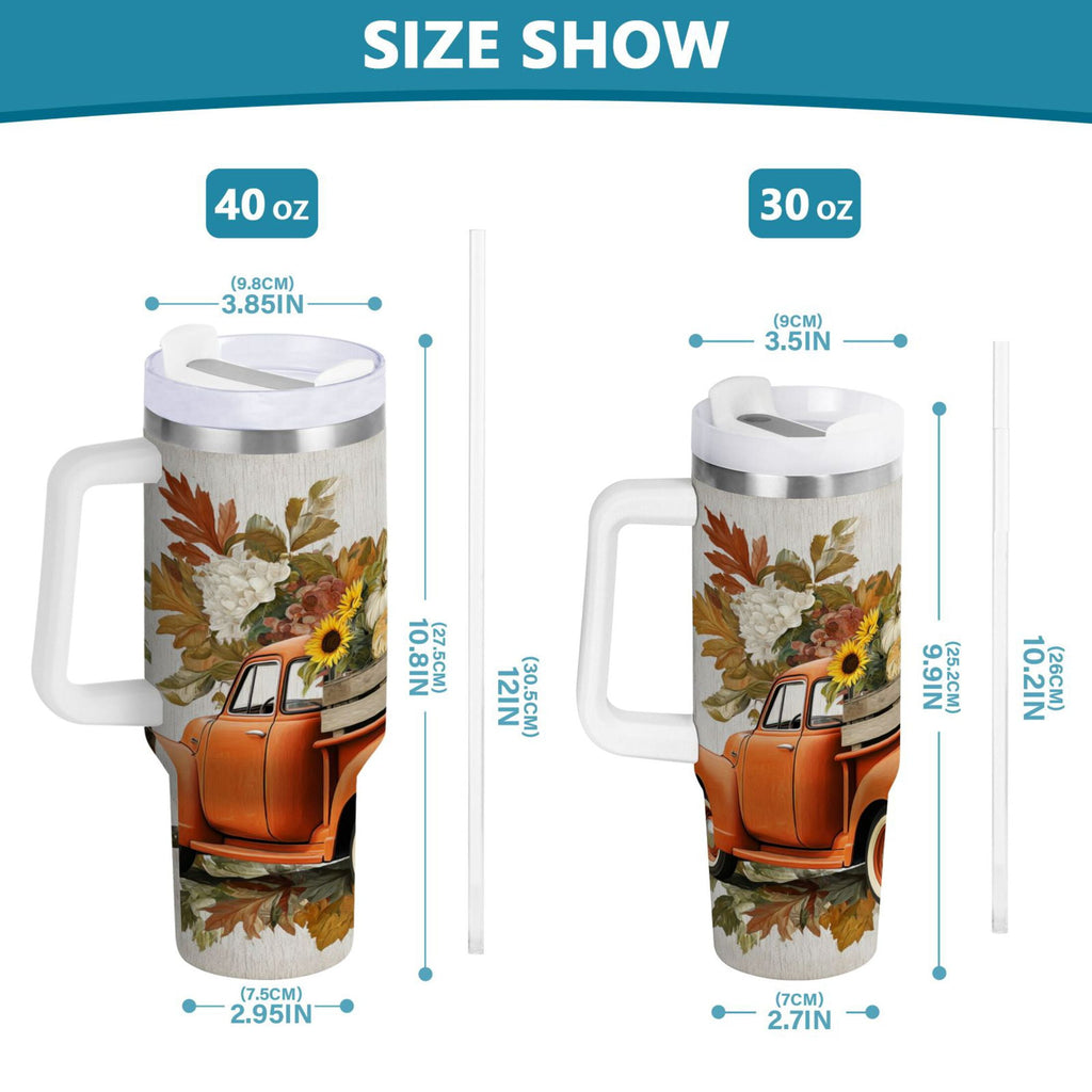 40 oz Insulated Stainless Steel Tumbler Double Wall Stainless Steel Tumbler with 2-Way Drinking Truck Full Of Pumpkins C650K