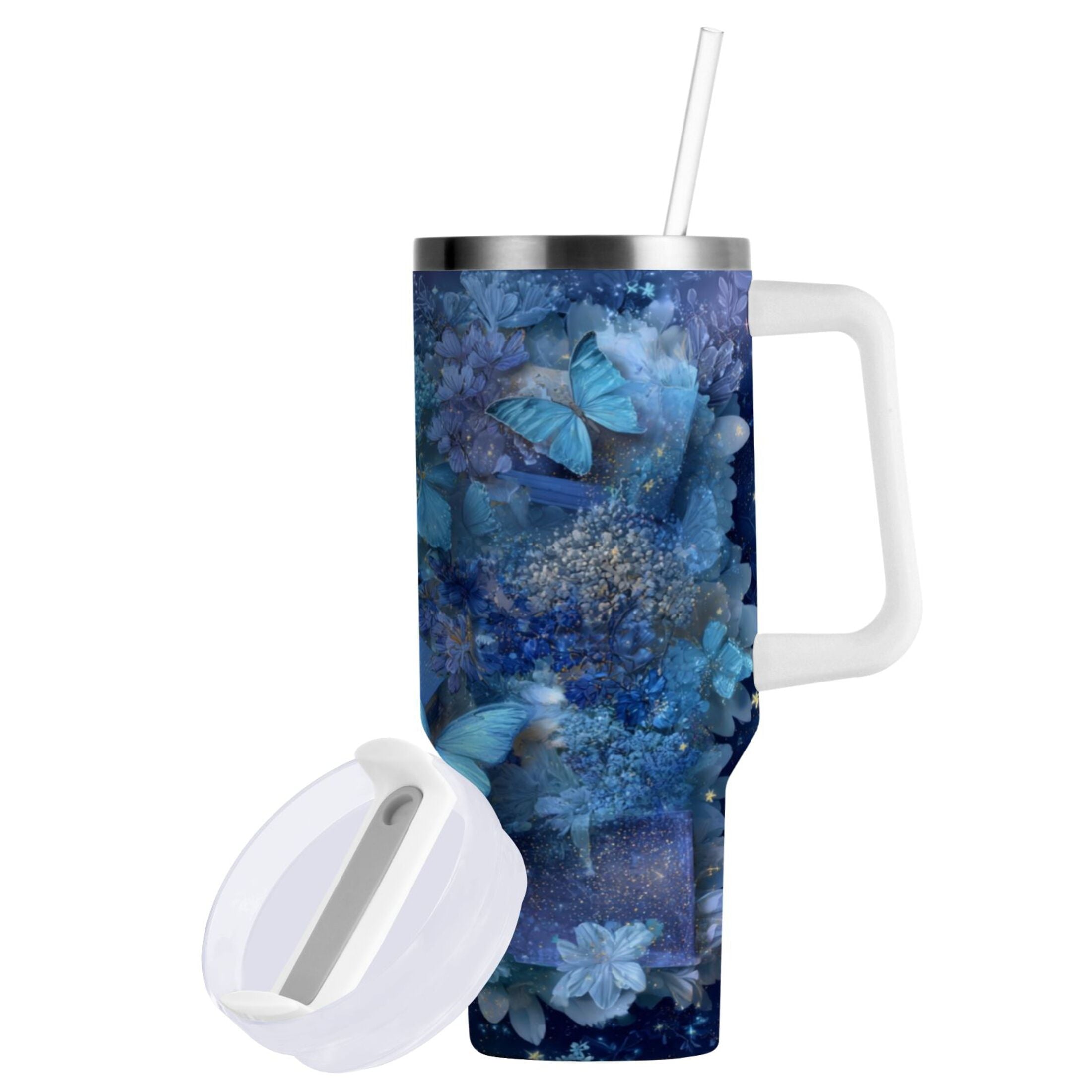 30 oz Insulated Stainless Steel Tumbler Double Wall Stainless Steel Tumbler with 2-Way Drinking Butterflies Books and Flowers C524R
