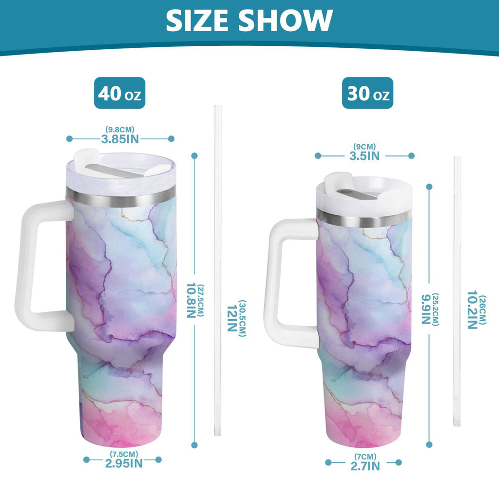30 oz Insulated Stainless Steel Tumbler Double Wall Stainless Steel Tumbler with 2-Way Drinking Pastel Pink Marble Texture C614J
