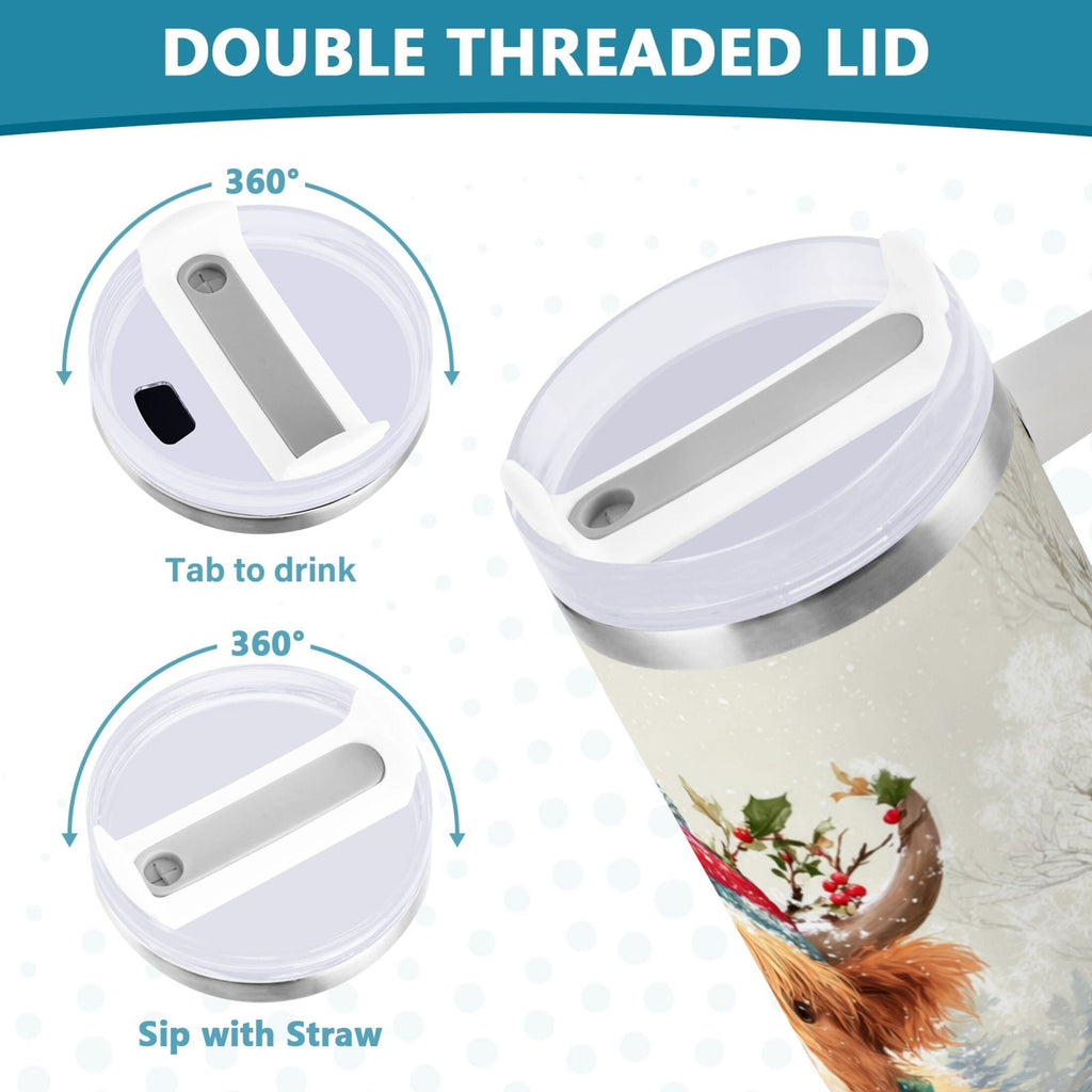 30 oz Insulated Stainless Steel Tumbler Double Wall Stainless Steel Tumbler with 2-Way Drinking Cow Wearing Christmas Hat C681A