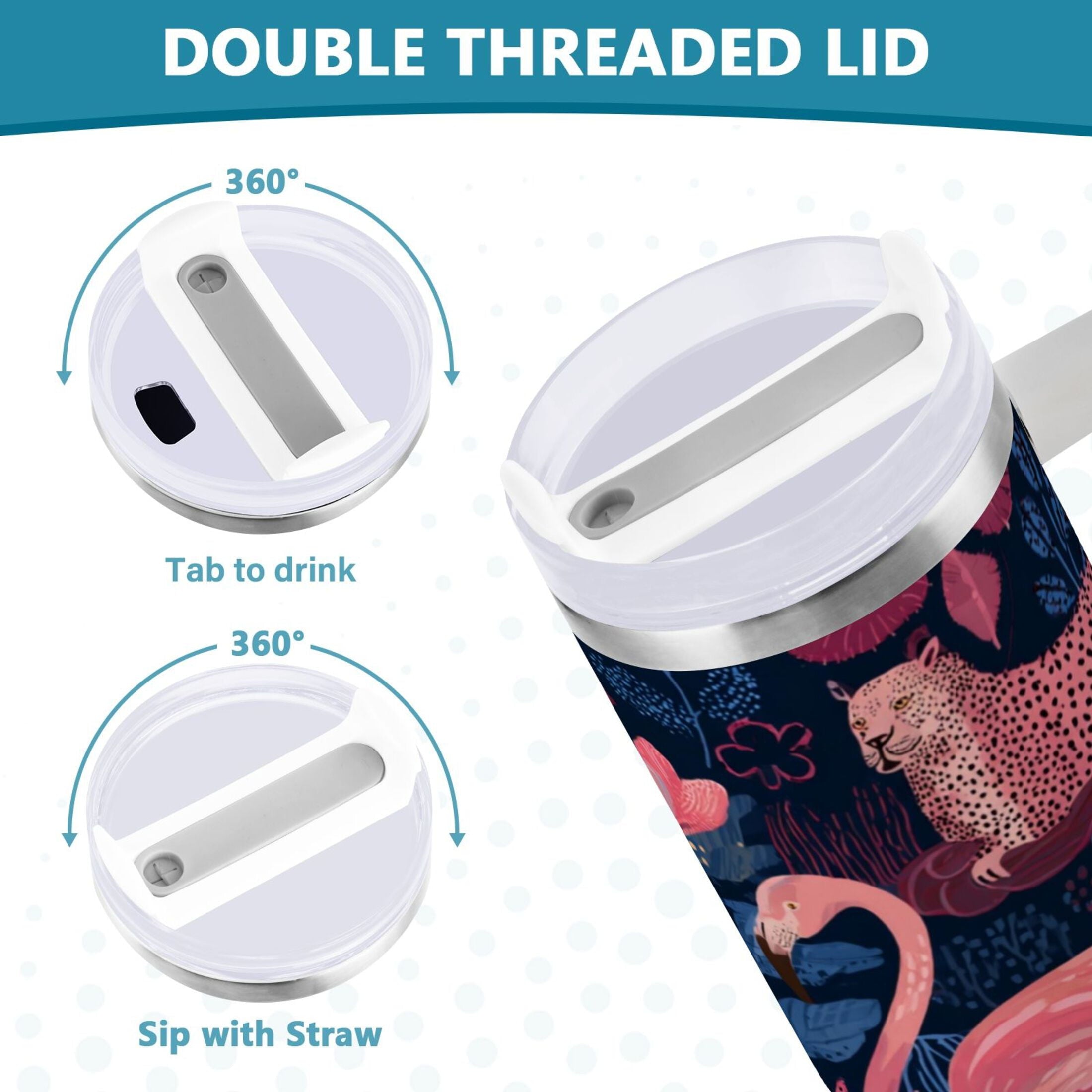 30 oz Insulated Stainless Steel Tumbler Double Wall Stainless Steel Tumbler with 2-Way Drinking Flamingos and Leopard Print C568Z