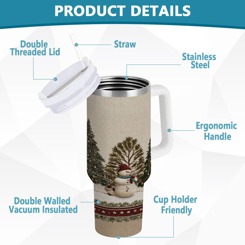 30 oz Insulated Stainless Steel Tumbler Double Wall Stainless Steel Tumbler with 2-Way Drinking Snowmen and Deer in The Forest C582R