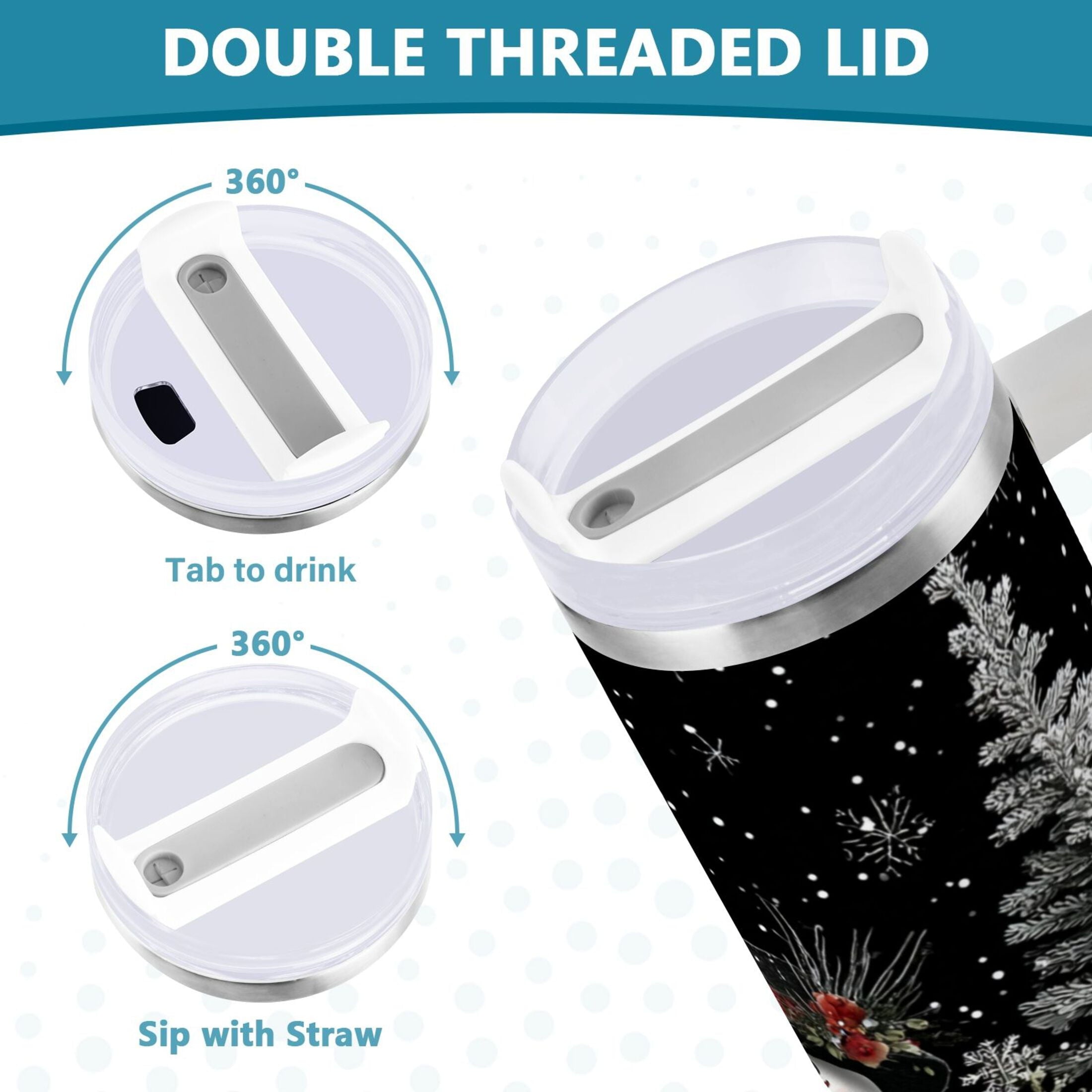 30 oz Insulated Stainless Steel Tumbler Double Wall Stainless Steel Tumbler with 2-Way Drinking Christmas Snowman C583N