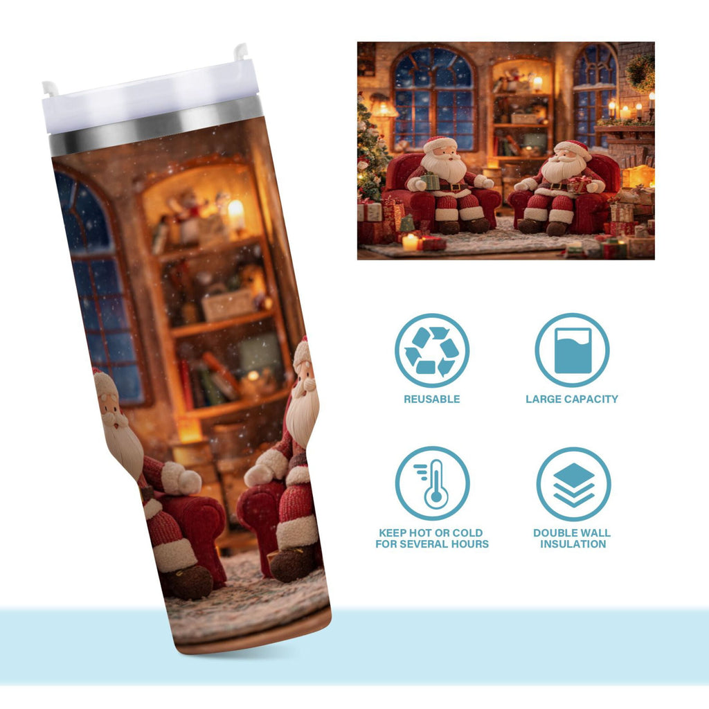 40 oz Insulated Stainless Steel Tumbler Double Wall Stainless Steel Tumbler with 2-Way Drinking Sitting Santa Claus C635M