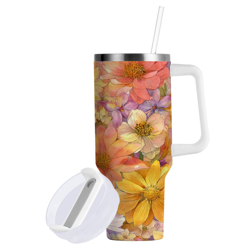 30 oz Insulated Stainless Steel Tumbler Double Wall Stainless Steel Tumbler with 2-Way Drinking Summer Blossoms C540G