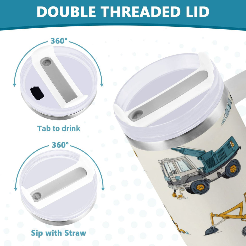 30 oz Insulated Stainless Steel Tumbler Double Wall Stainless Steel Tumbler with 2-Way Drinking Engineering Vehicle Pattern C653E