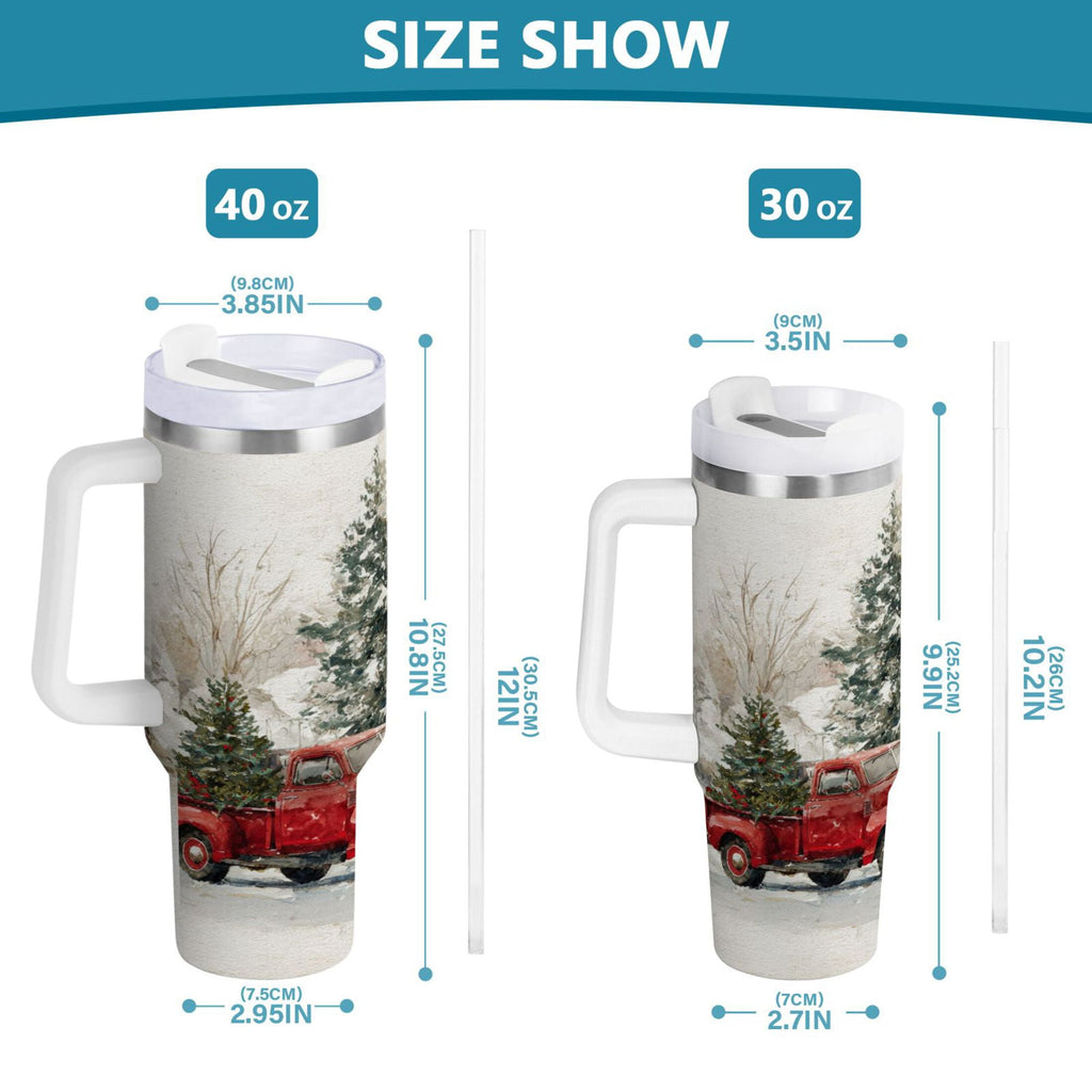 30 oz Insulated Stainless Steel Tumbler Double Wall Stainless Steel Tumbler with 2-Way Drinking Truck with Christmas Decorations C657G