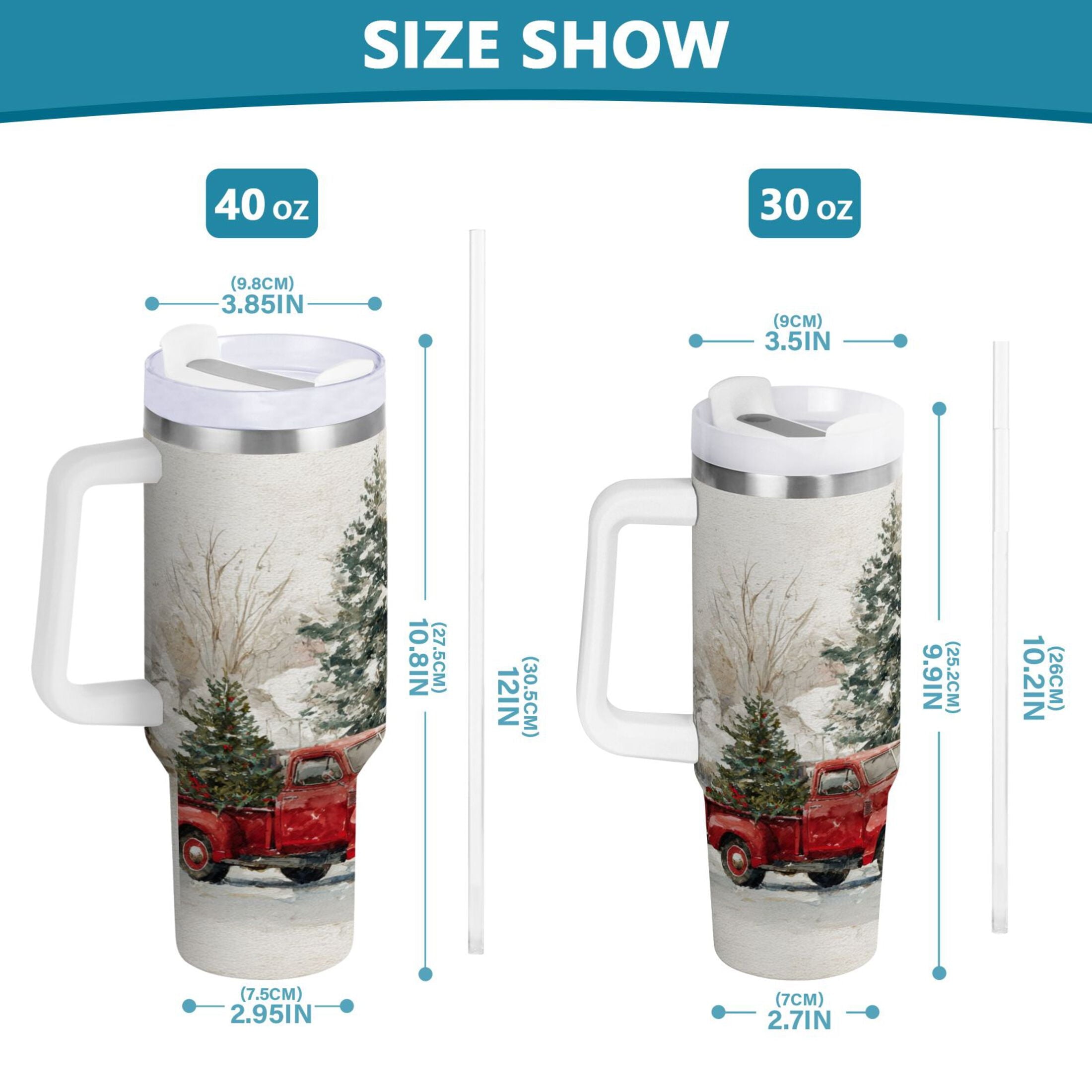 30 oz Insulated Stainless Steel Tumbler Double Wall Stainless Steel Tumbler with 2-Way Drinking Truck with Christmas Decorations C657G