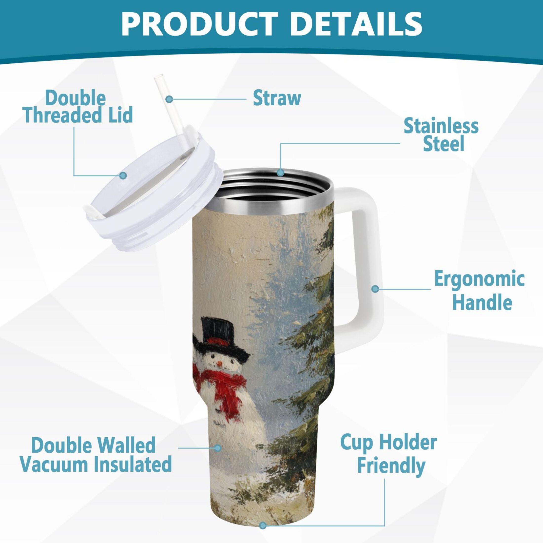 40 oz Insulated Stainless Steel Tumbler Double Wall Stainless Steel Tumbler with 2-Way Drinking Moody Snowman Couple C671S