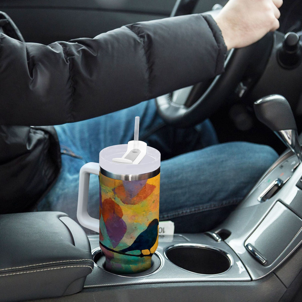30 oz Insulated Stainless Steel Tumbler Double Wall Stainless Steel Tumbler with 2-Way Drinking Birds on A Wire C613B