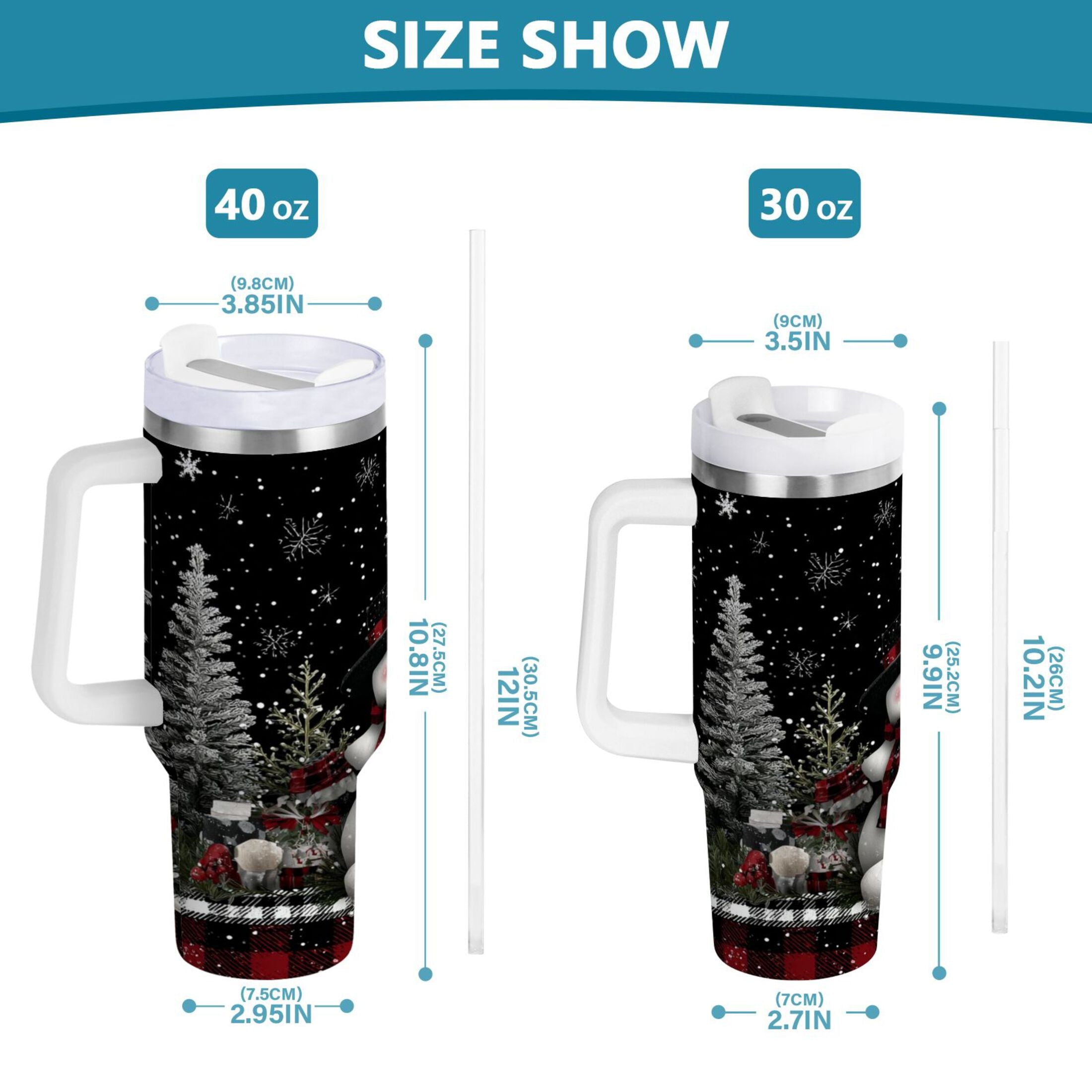 30 oz Insulated Stainless Steel Tumbler Double Wall Stainless Steel Tumbler with 2-Way Drinking Christmas Snowman C583N
