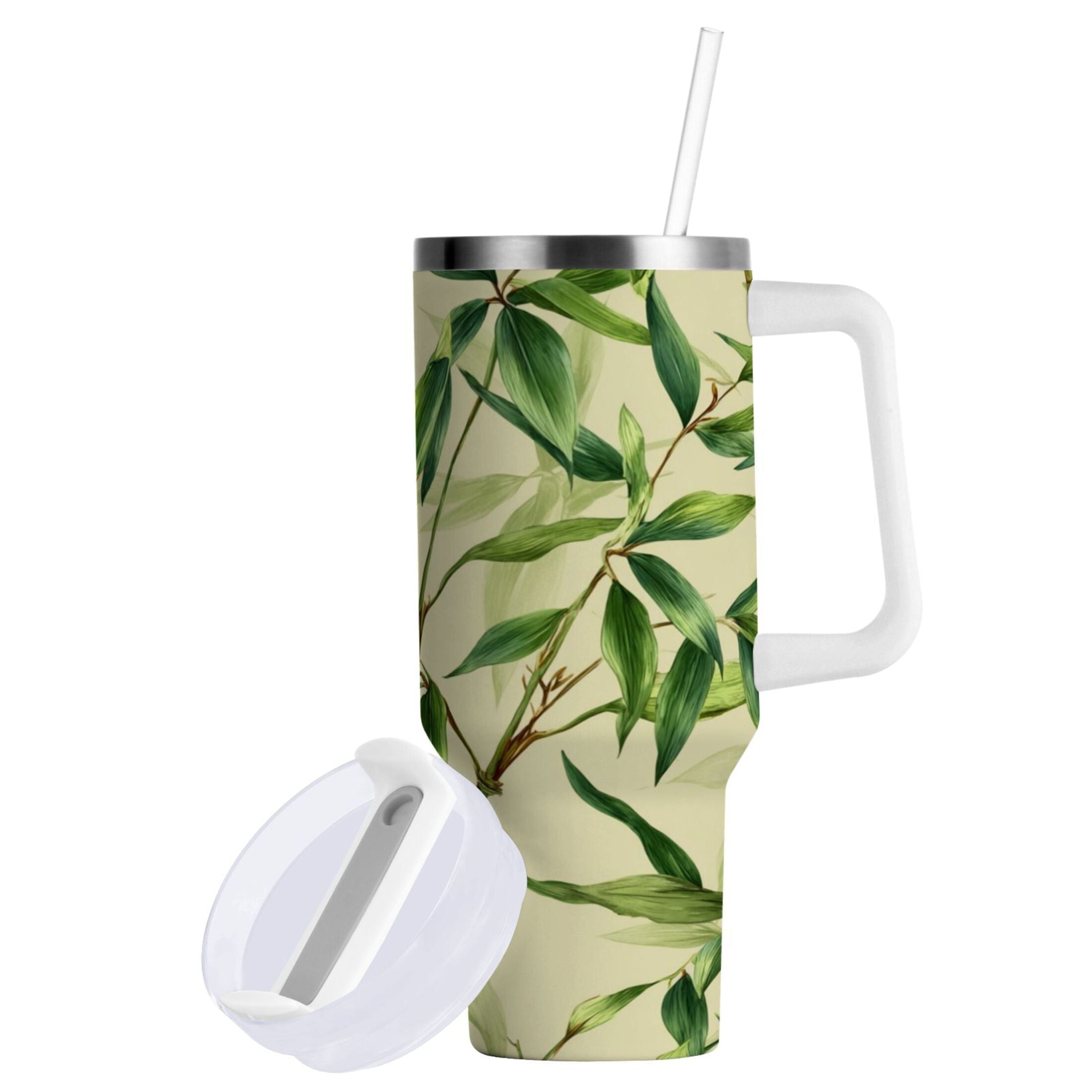 30 oz Insulated Stainless Steel Tumbler Double Wall Stainless Steel Tumbler with 2-Way Drinking Bamboo Pattern C558H