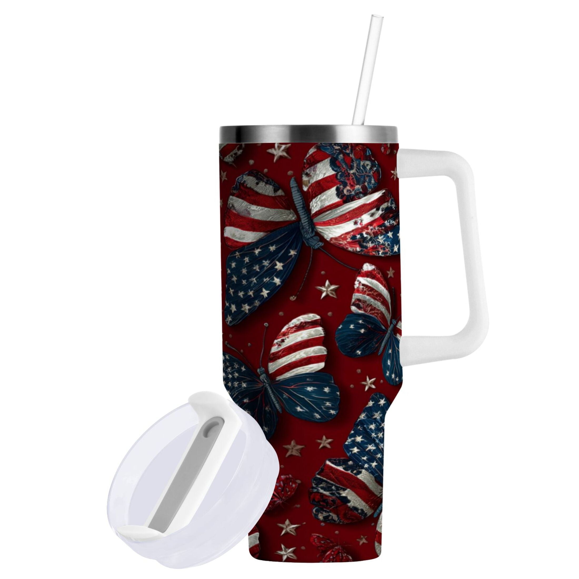 40 oz Insulated Stainless Steel Tumbler Double Wall Stainless Steel Tumbler with 2-Way Drinking Butterfly with National Flag C517Z