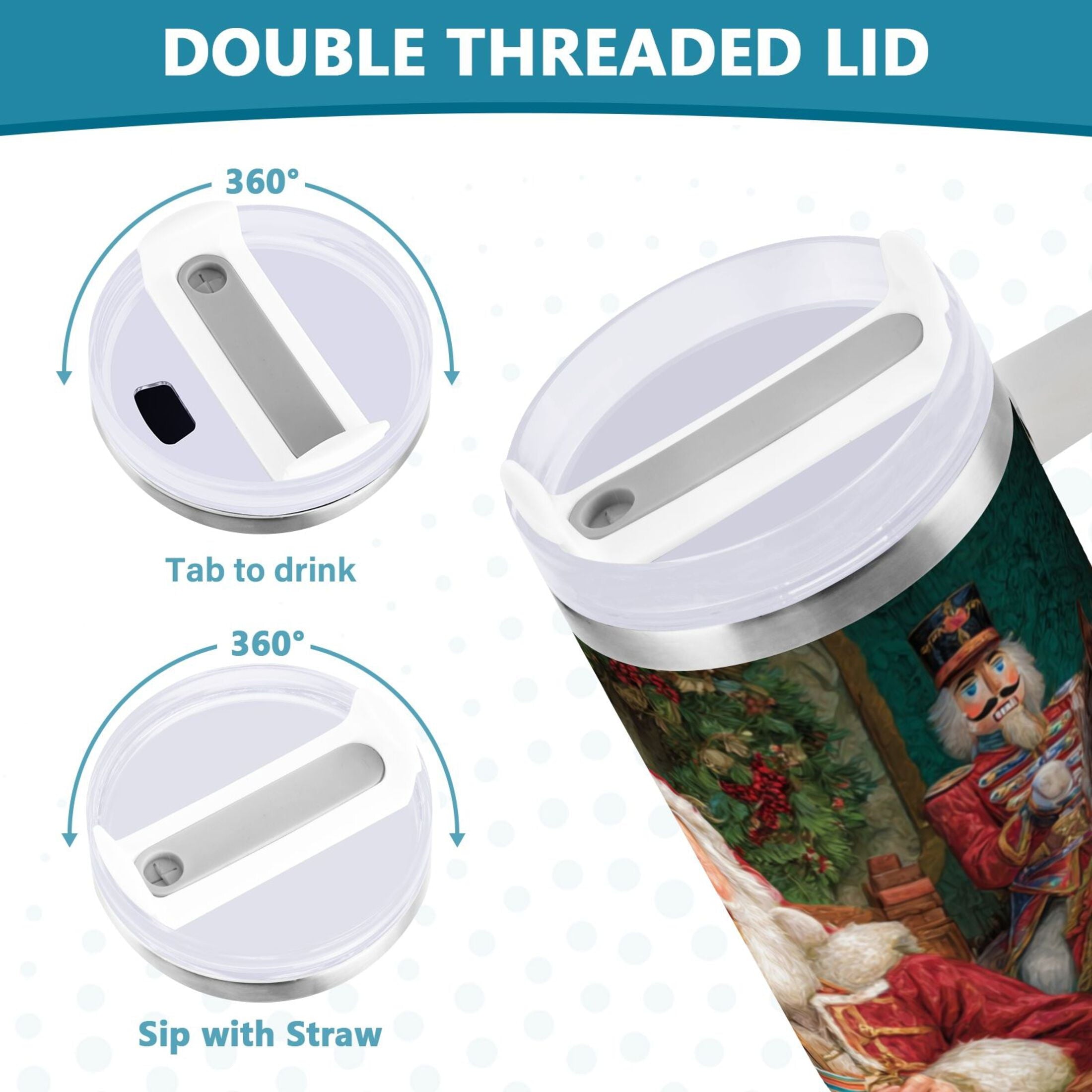 40 oz Insulated Stainless Steel Tumbler Double Wall Stainless Steel Tumbler with 2-Way Drinking Santa Eating Cookies C548Z