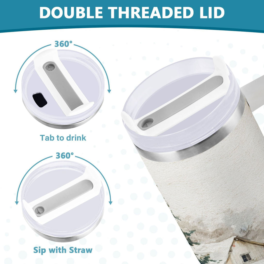 30 oz Insulated Stainless Steel Tumbler Double Wall Stainless Steel Tumbler with 2-Way Drinking Truck with Christmas Decorations C657G